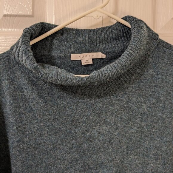 NWT DUFFY Cashmere Sweater Small Pine Teal Pullover Loose Cowl Roll Neck Luxury - Picture 3 of 8